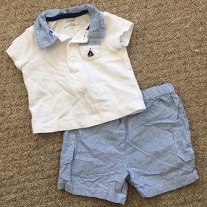 Little Me 2 piece outfit shorts polo shirt size 6M